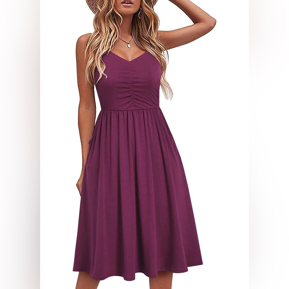 NWT A-Line Sleeveless Cotton Dress Spaghetti Strap Sundresses Pockets XL Purple - Picture 1 of 8